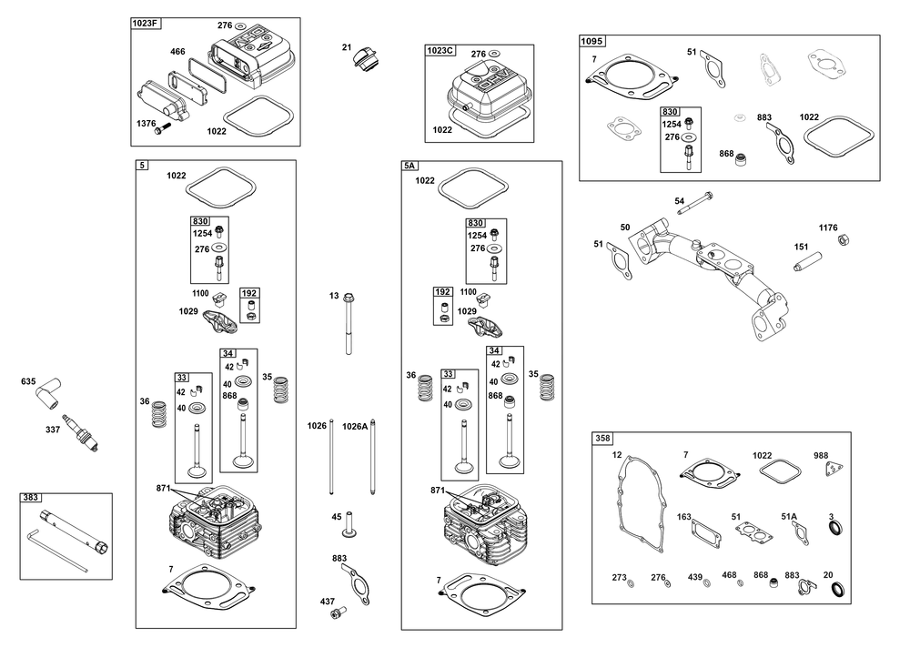 Cylinder Head Group Diagram and Parts List for 385447-0469-B5 200000 - 399999 Briggs and Stratton Engine
